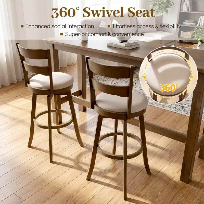 Tabourets de bar pivotants à 360° par lot de 2 ou 4, avec dossier haut rembourré, hauteur d'assise de 30,5 po, capacité de 350 lb