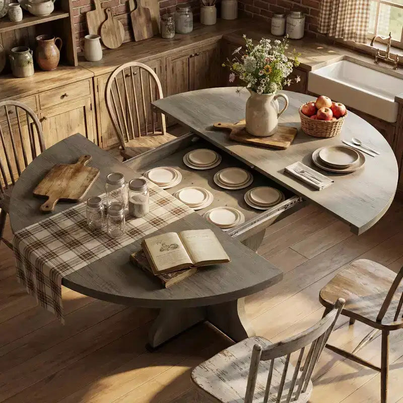 Table à Manger Ovale Extensible 120-160 cm, 4 à 8 Places, Plateau en Bois, Piètement Métal, Style Ferme