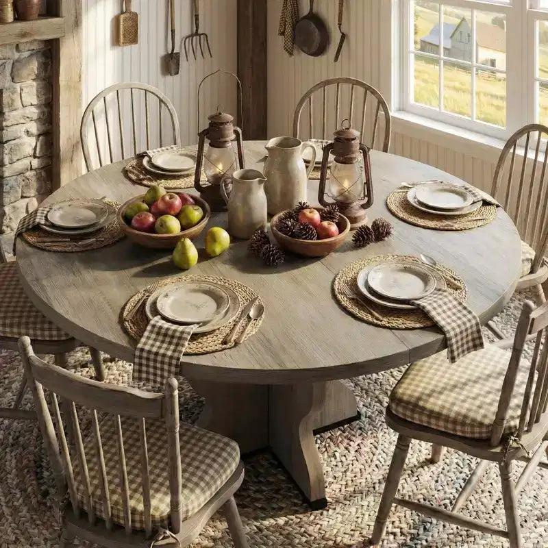 Table à Manger Ovale Extensible 120-160 cm, 4 à 8 Places, Plateau en Bois, Piètement Métal, Style Ferme