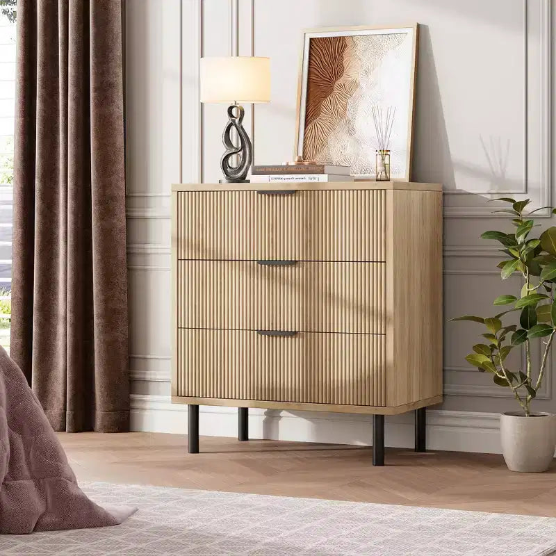 Commode cannelée à 3 tiroirs, organisateur de commode de placard de 76 cm de haut, commode en bois pour chambre à coucher, entrée, petits espaces, 2 pièces