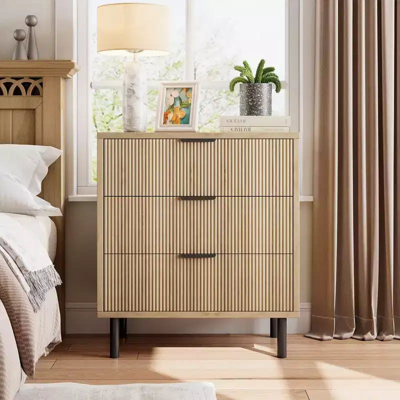 Commode cannelée à 3 tiroirs, organisateur de commode de placard de 76 cm de haut, commode en bois pour chambre à coucher, entrée, petits espaces, 2 pièces