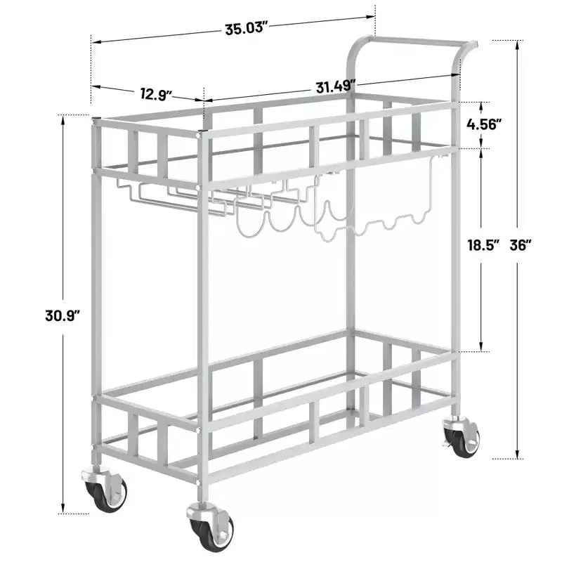 2-Tier Portable Bar Cart with Mirrored Shelves, Rolling Service Trolley with Wine Rack, Glass Holder, Beverage Serving for Home, Dining & Living Room