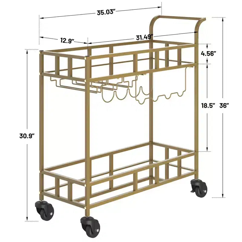2-Tier Portable Bar Cart with Mirrored Shelves, Rolling Service Trolley with Wine Rack, Glass Holder, Beverage Serving for Home, Dining & Living Room