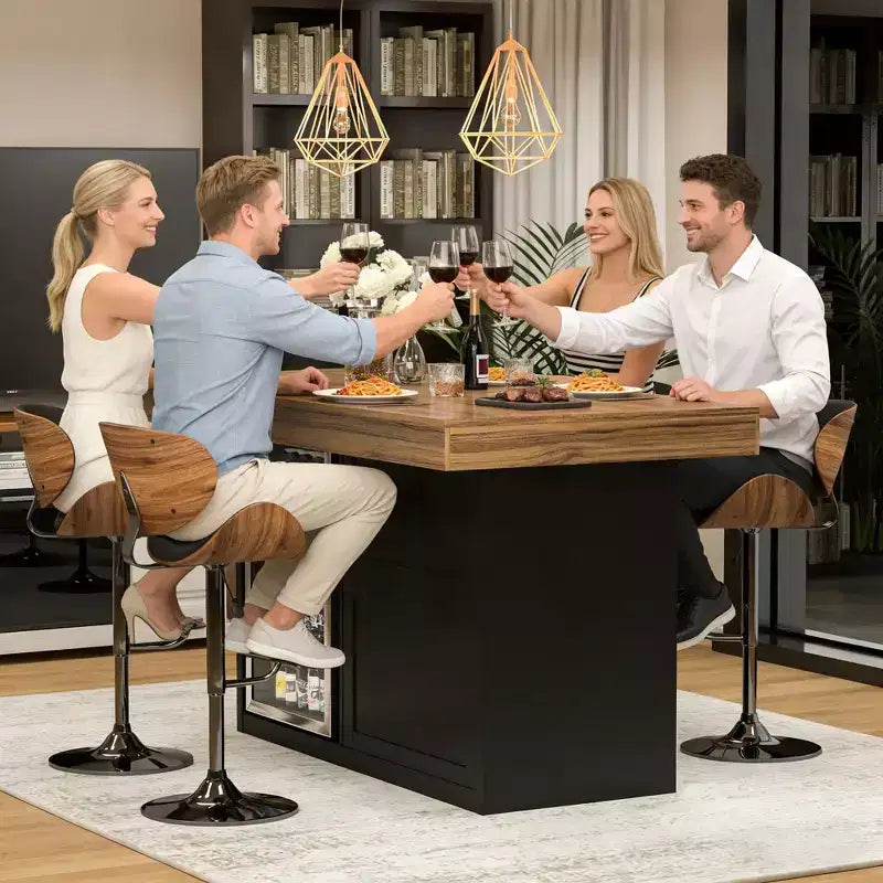 Bar Height Pub Table with Fridge Space & Storage, 41.1H x 63W, Seats 4-6, Black/Brown
