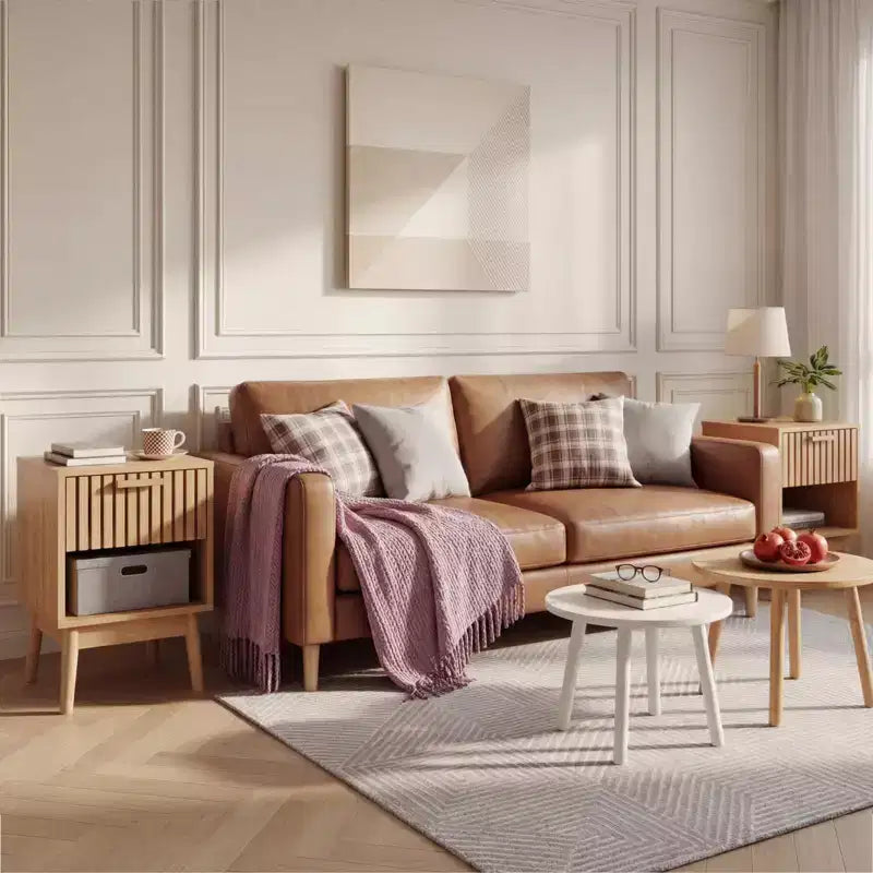 Table de chevet bohème avec tiroir et étagère ouverte, petite table d'appoint, naturel, MDF