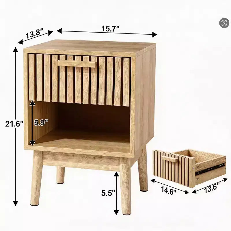 Table de chevet bohème avec tiroir et étagère ouverte, petite table d'appoint, naturel, MDF