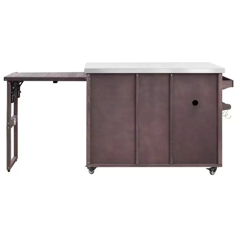 Îlot de cuisine extérieure de 78 pouces, dessus en acier inoxydable, station barbecue pliable, marron foncé