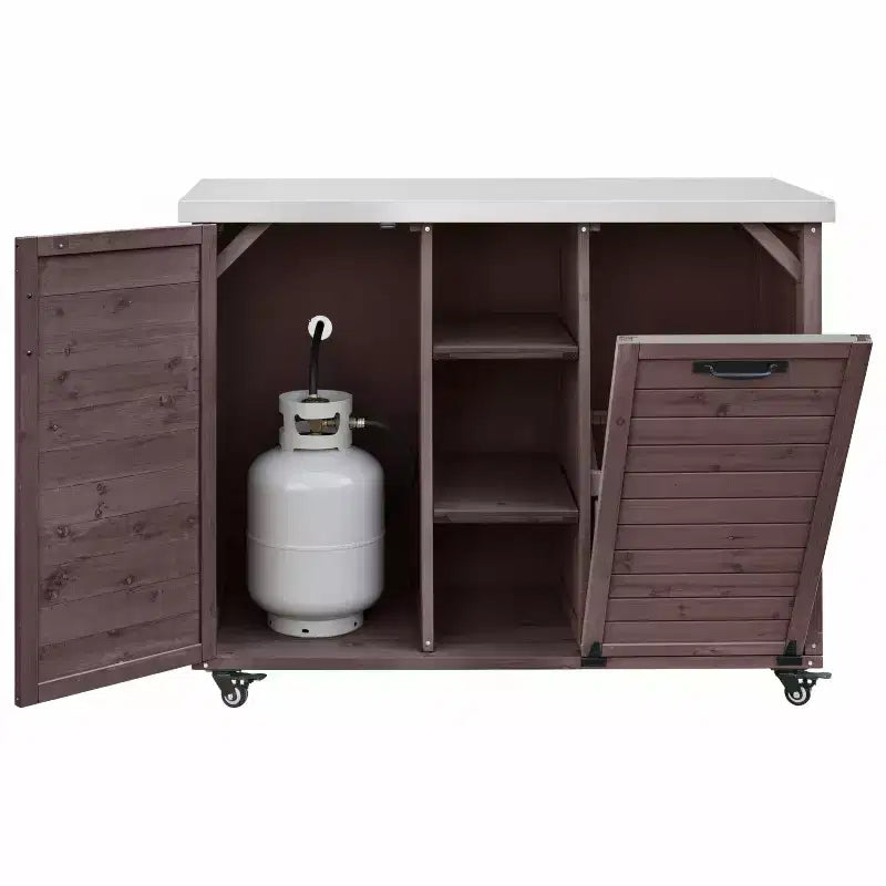 Îlot de cuisine extérieure de 78 pouces, dessus en acier inoxydable, station barbecue pliable, marron foncé