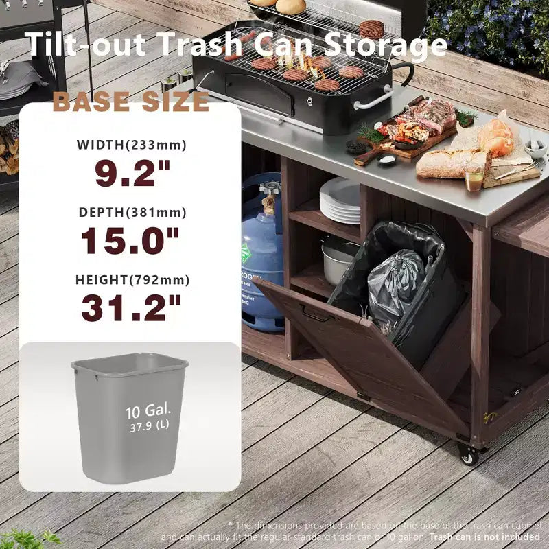 Îlot de cuisine extérieure de 78 pouces, dessus en acier inoxydable, station barbecue pliable, marron foncé