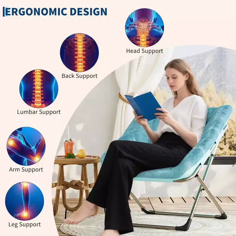 Fauteuil soucoupe pliable pour adultes – Peluche douce en fausse fourrure de lapin, cadre métallique doré robuste – Aucun assemblage requis, idéal pour la chambre, le salon, le dortoir et l'appartement