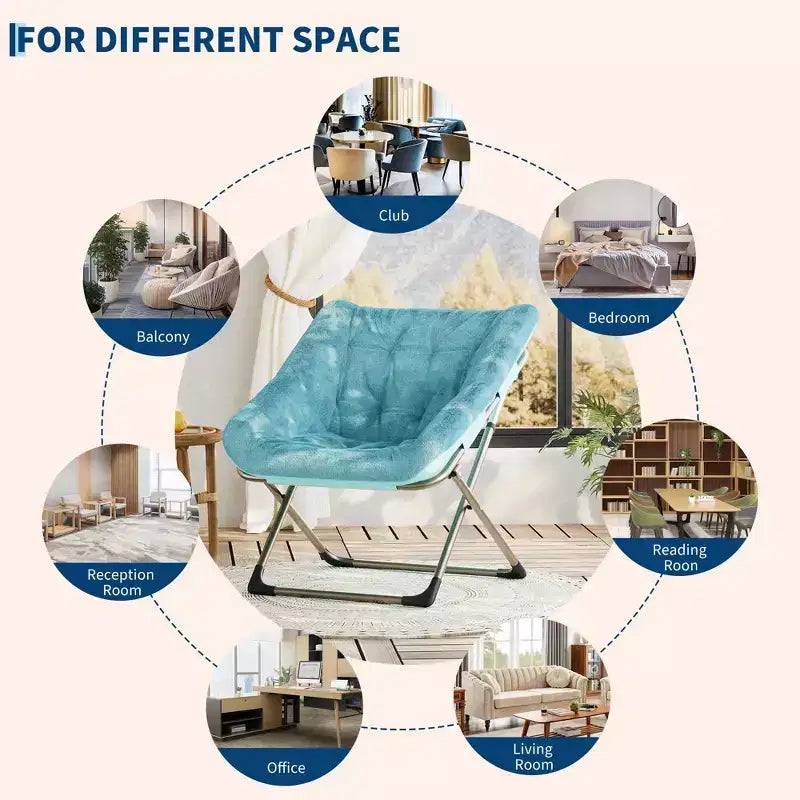 Fauteuil soucoupe pliable pour adultes – Peluche douce en fausse fourrure de lapin, cadre métallique doré robuste – Aucun assemblage requis, idéal pour la chambre, le salon, le dortoir et l'appartement