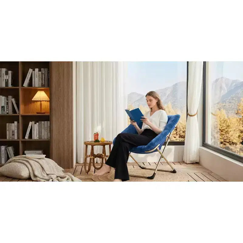 Collapsible Saucer Chair for Adults  Comfy Faux Rabbit Fur, Sturdy Gold Metal Frame  No Assembly, Ideal for Bedroom, Living Room, Dorm & Apartment