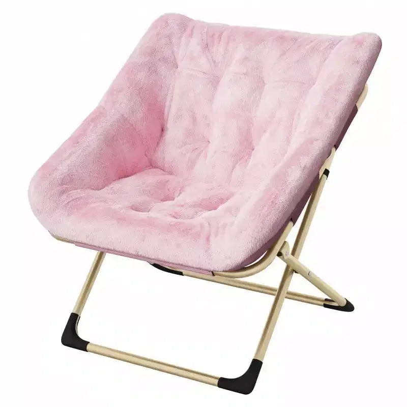 Collapsible Saucer Chair for Adults  Comfy Faux Rabbit Fur, Sturdy Gold Metal Frame  No Assembly, Ideal for Bedroom, Living Room, Dorm & Apartment