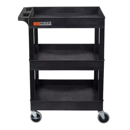 Chariot utilitaire compact à 3 étagères avec roulettes, capacité de 136 kg, 61 x 46 x 86 cm, PEHD