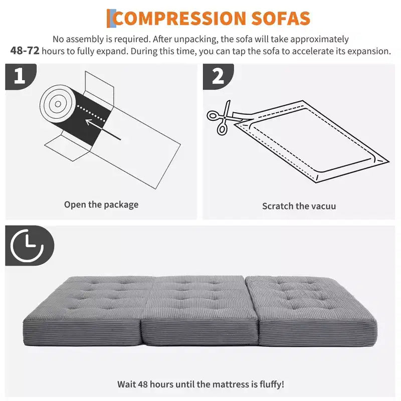Matelas pliant trois sections 6 pouces capitonné Grand lit de sol, lit pliable avec mousse de soutien haute densité