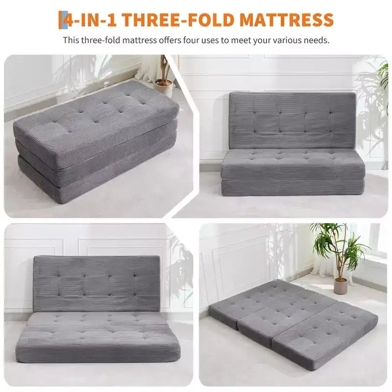 Matelas pliant trois sections 6 pouces capitonné Grand lit de sol, lit pliable avec mousse de soutien haute densité