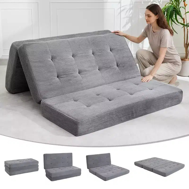 Matelas pliant trois sections 6 pouces capitonné Grand lit de sol, lit pliable avec mousse de soutien haute densité