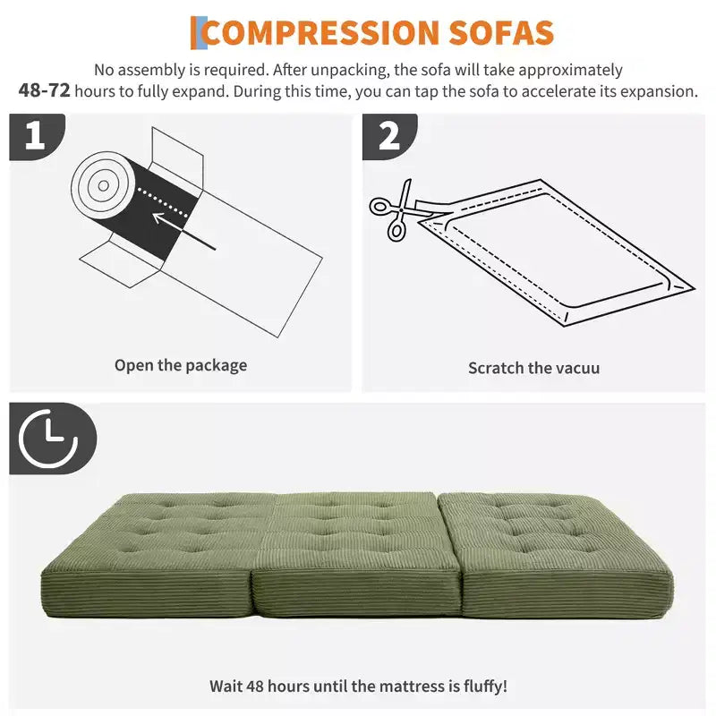 Matelas pliant trois sections 6 pouces capitonné Grand lit de sol, lit pliable avec mousse de soutien haute densité