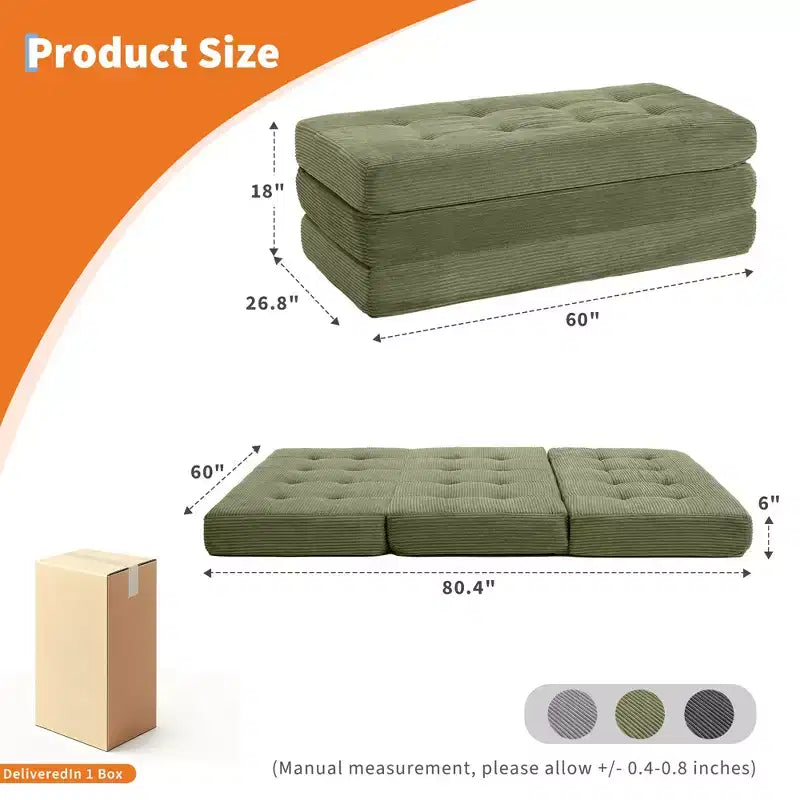 Matelas pliant trois sections 6 pouces capitonné Grand lit de sol, lit pliable avec mousse de soutien haute densité
