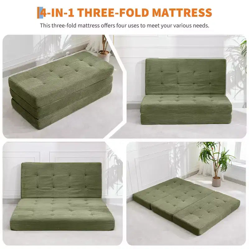 Matelas pliant trois sections 6 pouces capitonné Grand lit de sol, lit pliable avec mousse de soutien haute densité