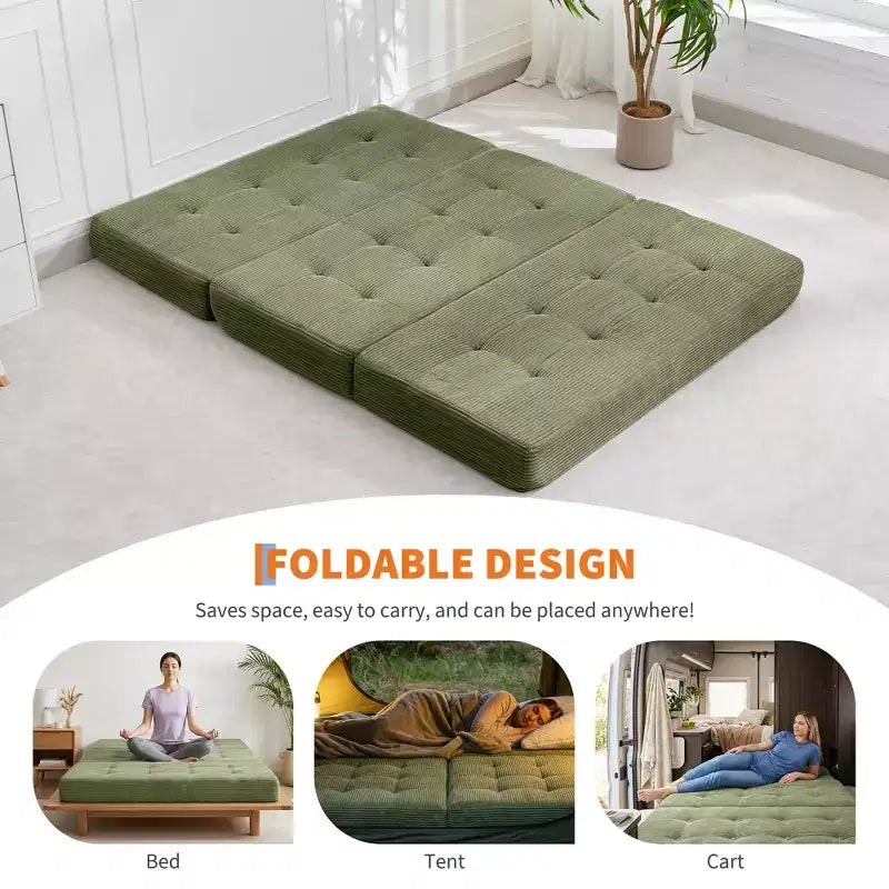 Matelas pliant trois sections 6 pouces capitonné Grand lit de sol, lit pliable avec mousse de soutien haute densité