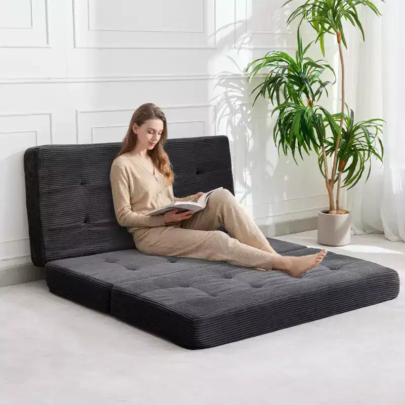 6 Inch Tri-Fold Mattress Tufted Queen Floor Sofa Bed, Collapsible Bed with High-Density Support Foam