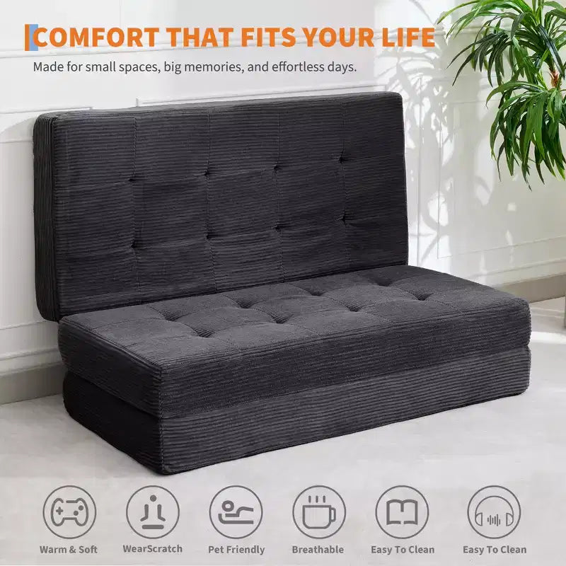 Matelas pliant trois sections 6 pouces capitonné Grand lit de sol, lit pliable avec mousse de soutien haute densité