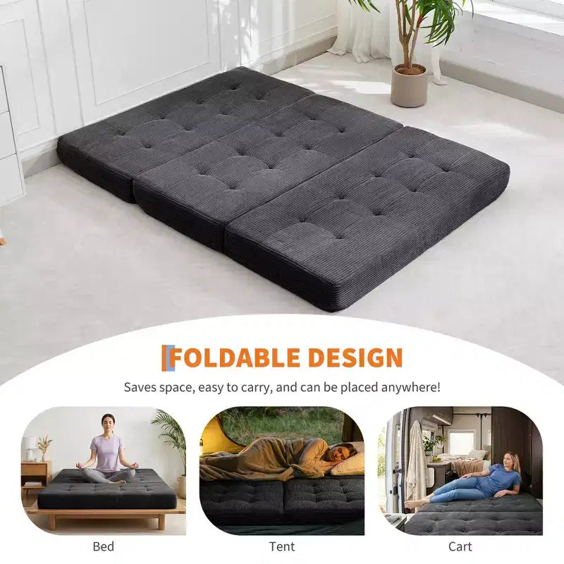Matelas pliant trois sections 6 pouces capitonné Grand lit de sol, lit pliable avec mousse de soutien haute densité