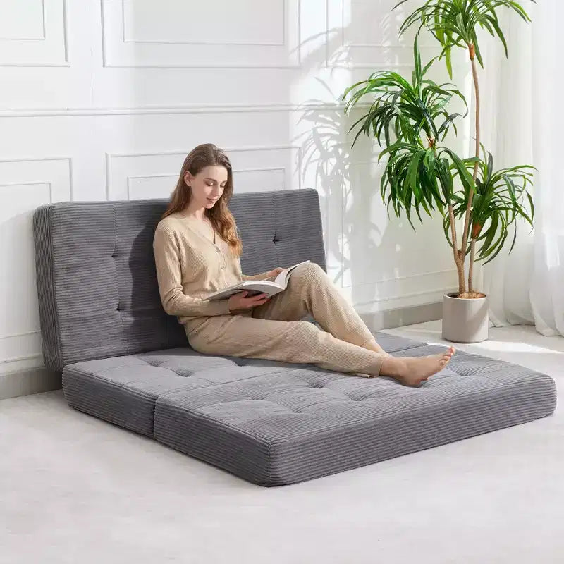 6 Inch Tri-Fold Mattress Tufted Queen Floor Sofa Bed, Collapsible Bed with High-Density Support Foam