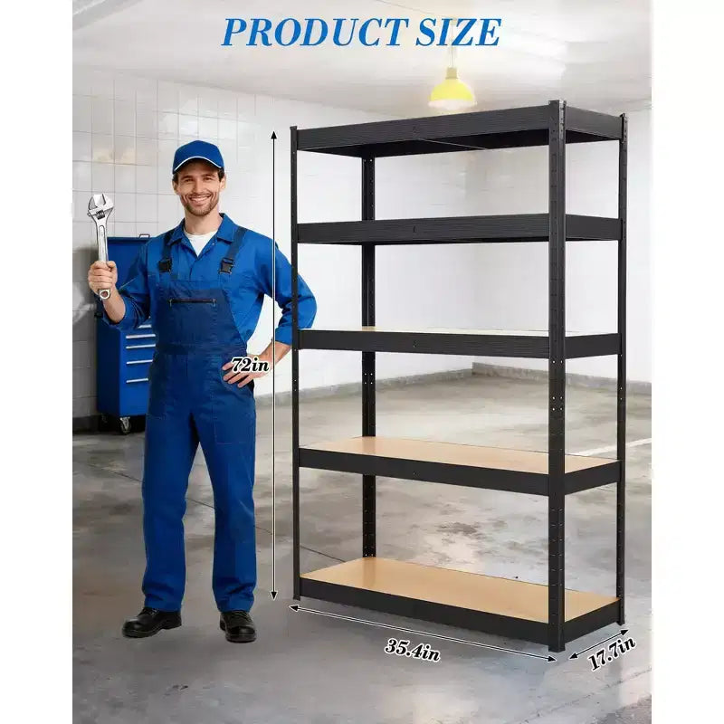 36x18x72 Garage Shelving Unit, Heavy Duty Metal Adjustable Shelves, 5-Tier Storage Rack, 2500 LB Capacity, Industrial Grade Steel with MDF Panels