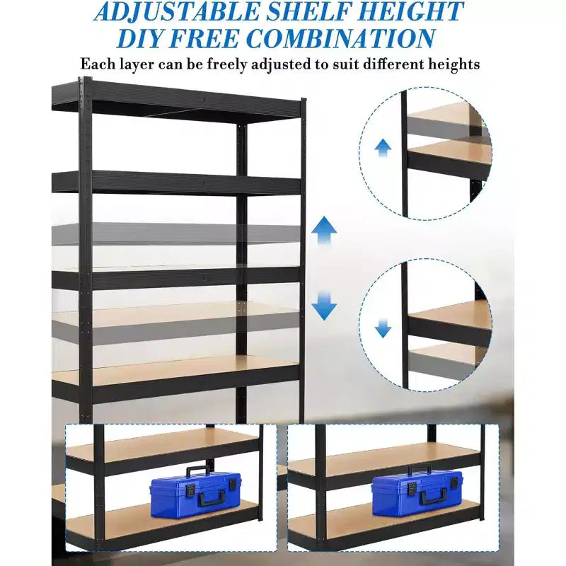 Étagère de garage 36x18x72, étagères réglables en métal robustes, rayonnage de rangement à 5 niveaux, capacité de 1134 kg, acier de qualité industrielle avec panneaux MDF