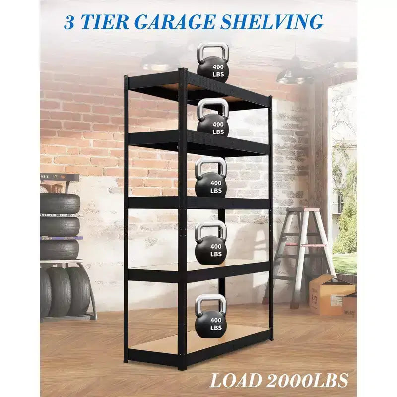 Étagère de garage 36x18x72, étagères réglables en métal robustes, rayonnage de rangement à 5 niveaux, capacité de 1134 kg, acier de qualité industrielle avec panneaux MDF