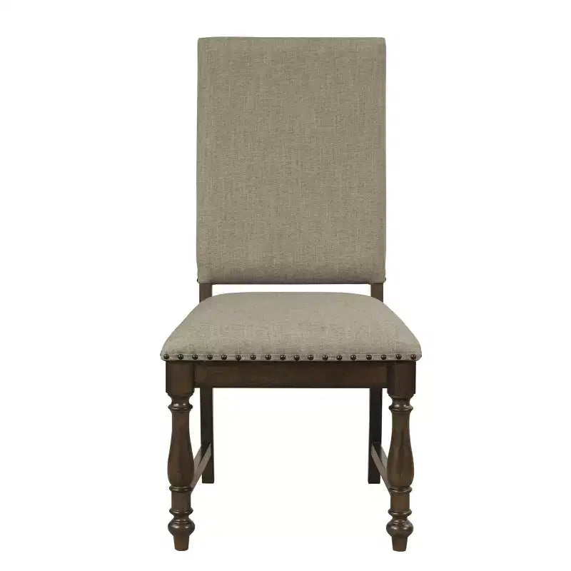 Chaises de salle à manger capitonnées traditionnelles, lot de 2, cloutées, tissu beige, 113 kg