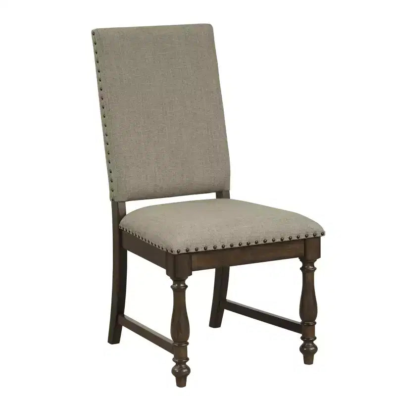 Chaises de salle à manger capitonnées traditionnelles, lot de 2, cloutées, tissu beige, 113 kg