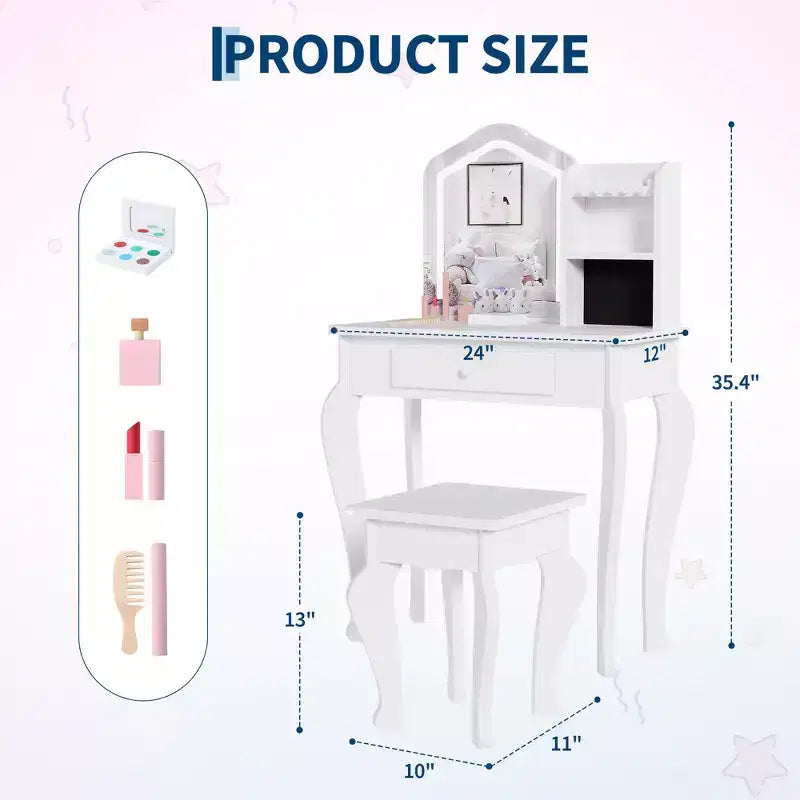 Coiffeuse pour enfants avec tabouret pour les petites filles de 3 à 8 ans - Idéale pour la chambre ou la salle de jeux