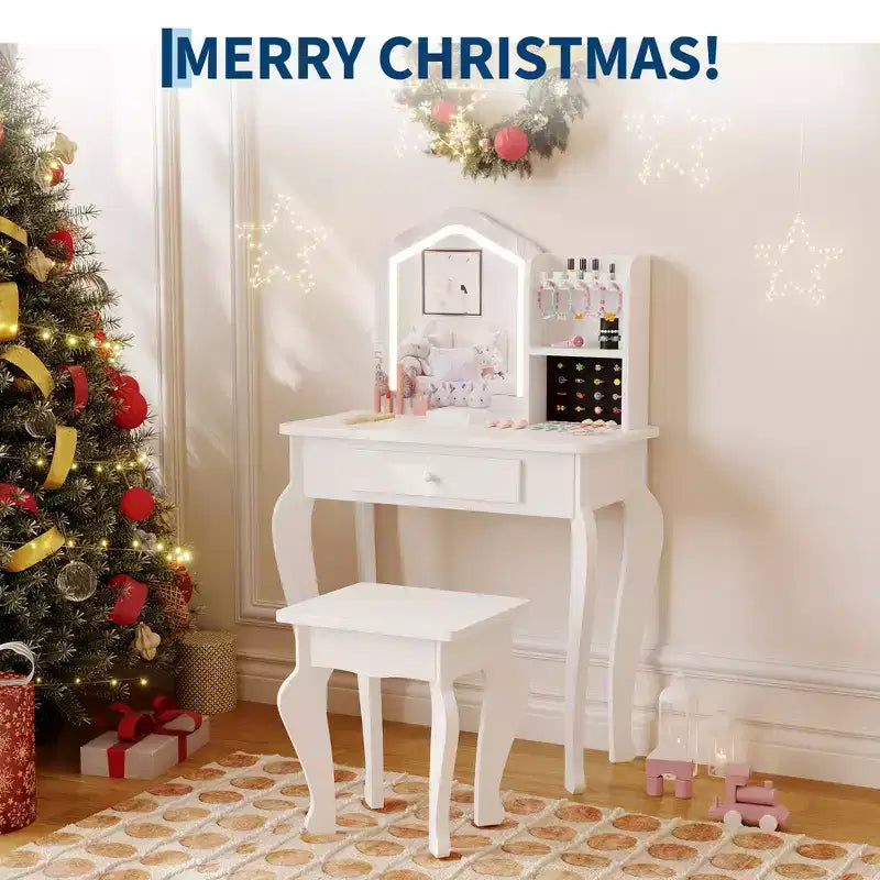 Coiffeuse pour enfants avec tabouret pour les petites filles de 3 à 8 ans - Idéale pour la chambre ou la salle de jeux