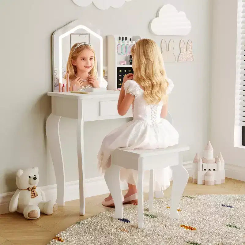 Coiffeuse pour enfants avec tabouret pour les petites filles de 3 à 8 ans - Idéale pour la chambre ou la salle de jeux
