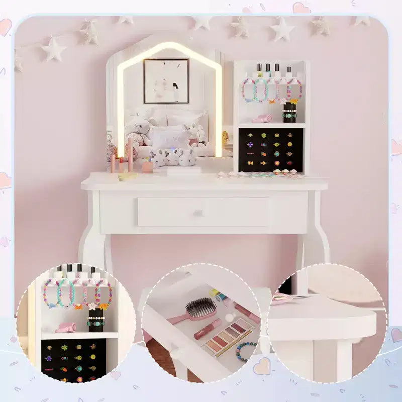 Coiffeuse pour enfants avec tabouret pour les petites filles de 3 à 8 ans - Idéale pour la chambre ou la salle de jeux