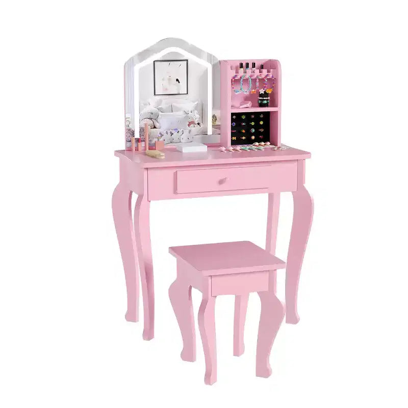 Coiffeuse pour enfants avec tabouret pour les petites filles de 3 à 8 ans - Idéale pour la chambre ou la salle de jeux