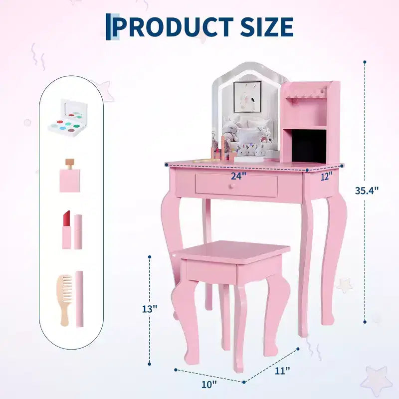 Coiffeuse pour enfants avec tabouret pour les petites filles de 3 à 8 ans - Idéale pour la chambre ou la salle de jeux