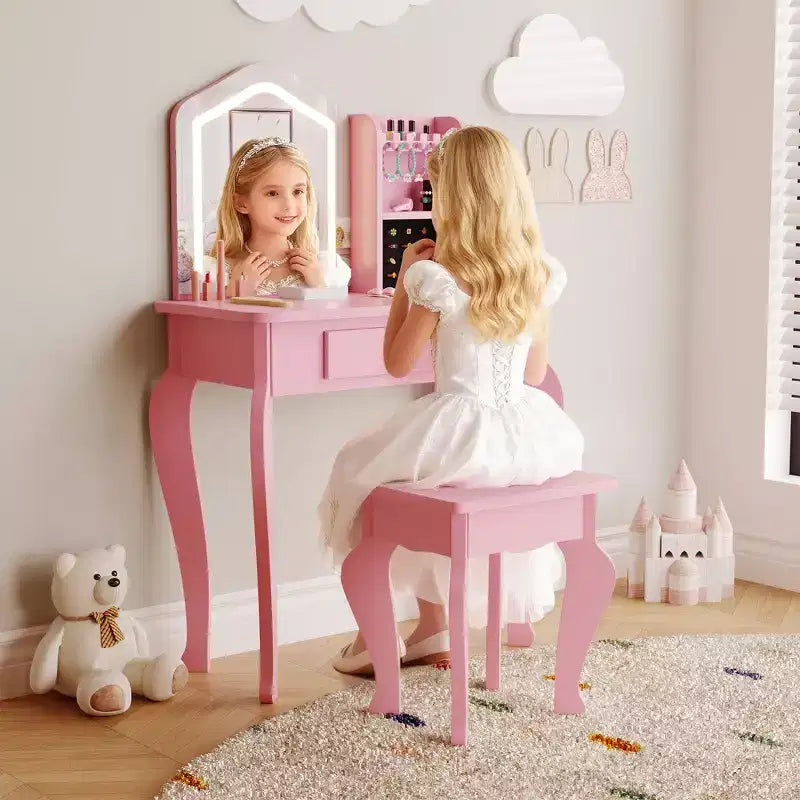 Coiffeuse pour enfants avec tabouret pour les petites filles de 3 à 8 ans - Idéale pour la chambre ou la salle de jeux