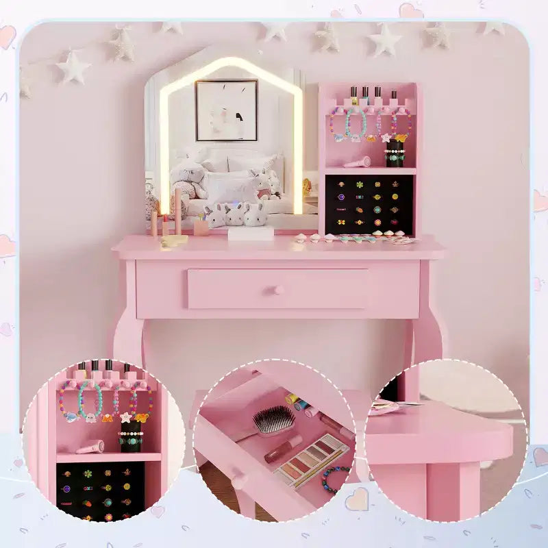 Coiffeuse pour enfants avec tabouret pour les petites filles de 3 à 8 ans - Idéale pour la chambre ou la salle de jeux