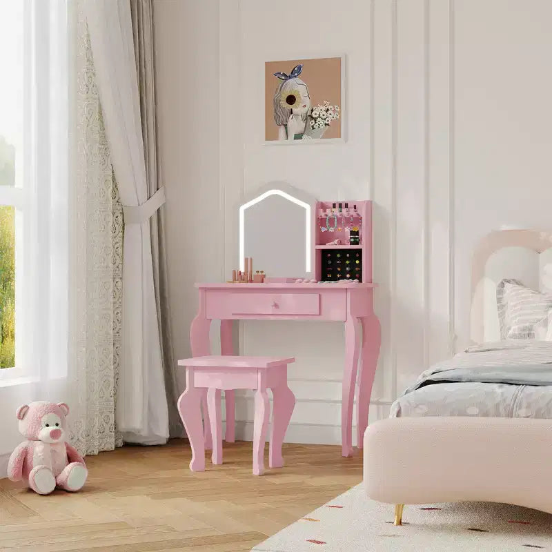 Coiffeuse pour enfants avec tabouret pour les petites filles de 3 à 8 ans - Idéale pour la chambre ou la salle de jeux