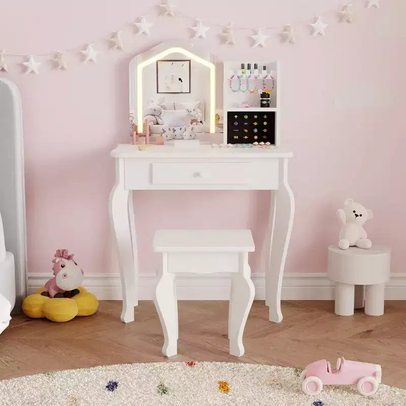 Kids Vanity Set with Stool for Little Girls Ages 3-8-Ideal for Bedroom or Playroom