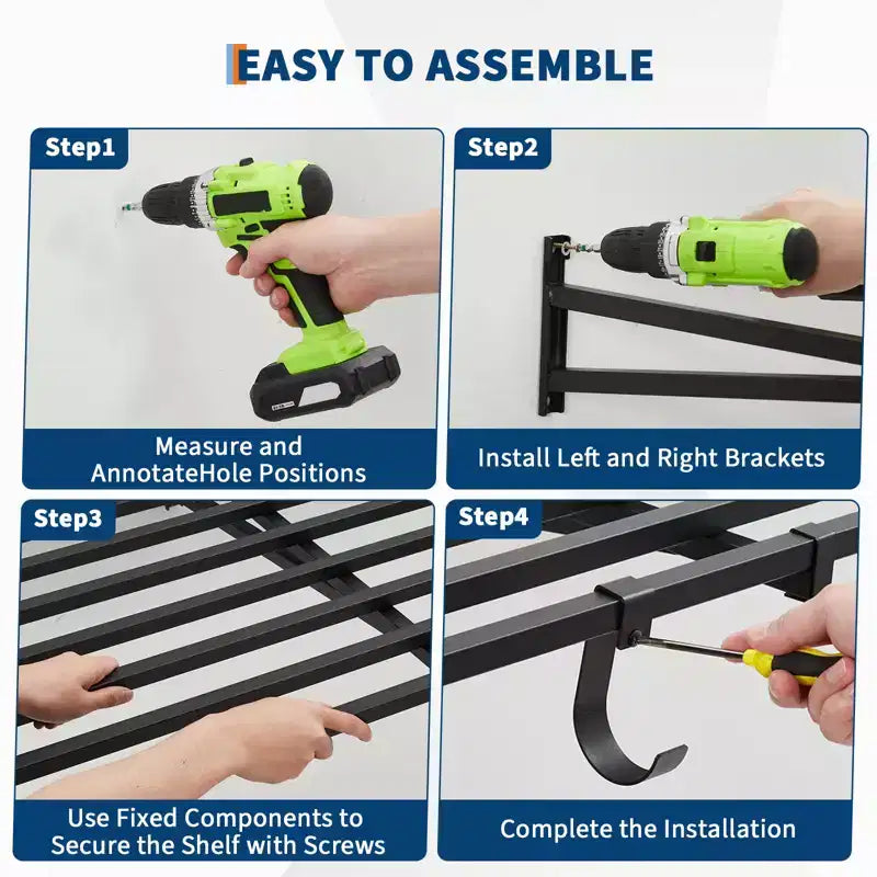 Lot de 2 étagères murales robustes pour garage 60 x 120 cm, support mural en métal avec crochets, capacité de 90 kg chacune, gain de place pour garage/atelier/maison, installation facile