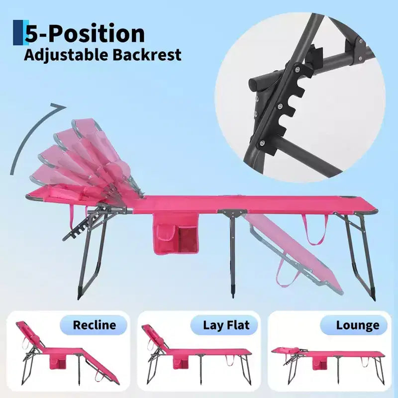 Chaise longue inclinable d'extérieur pliante à 5 positions avec dossier réglable, cadre en acier thermolaqué et tissu résistant aux intempéries pour pelouse et jardin