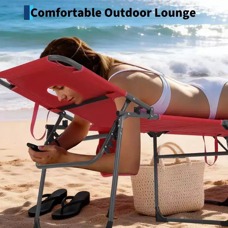Chaise longue inclinable d'extérieur pliante à 5 positions avec dossier réglable, cadre en acier thermolaqué et tissu résistant aux intempéries pour pelouse et jardin