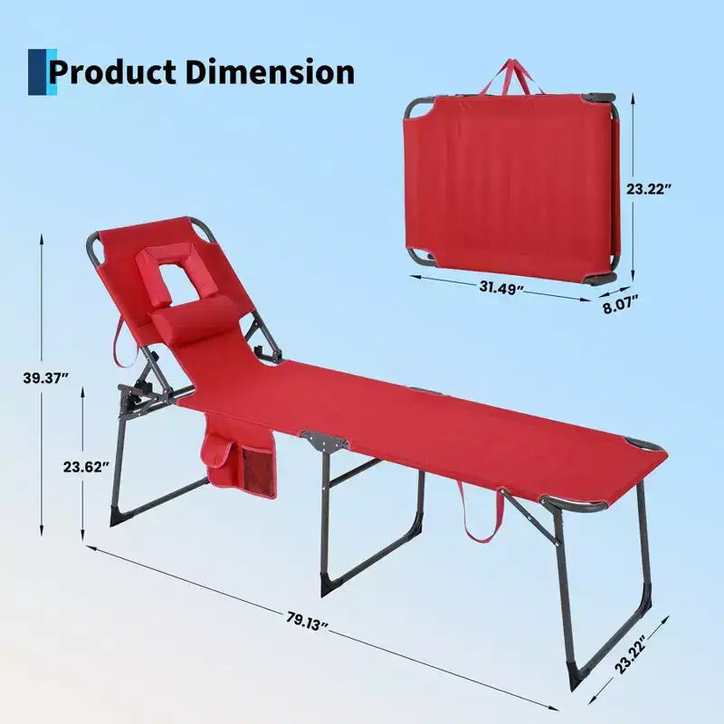 Chaise longue inclinable d'extérieur pliante à 5 positions avec dossier réglable, cadre en acier thermolaqué et tissu résistant aux intempéries pour pelouse et jardin