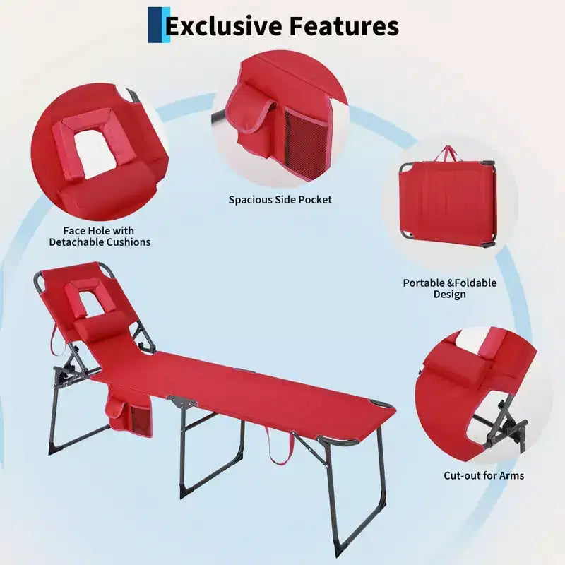 Chaise longue inclinable d'extérieur pliante à 5 positions avec dossier réglable, cadre en acier thermolaqué et tissu résistant aux intempéries pour pelouse et jardin