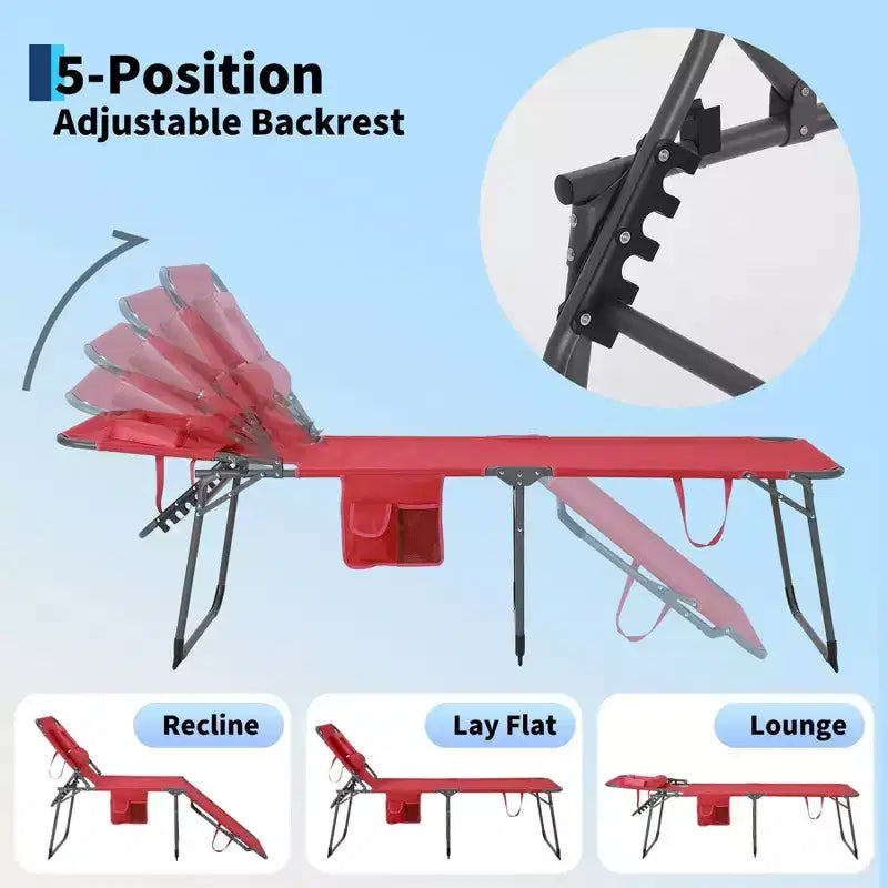 Chaise longue inclinable d'extérieur pliante à 5 positions avec dossier réglable, cadre en acier thermolaqué et tissu résistant aux intempéries pour pelouse et jardin